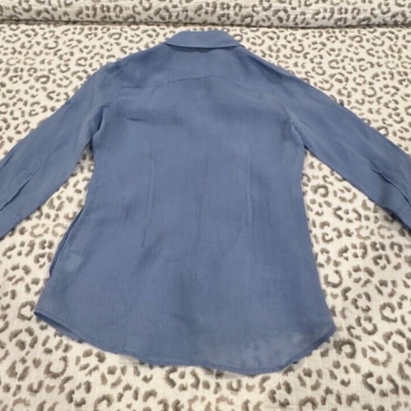 Theory 100% Ramie Womens Lng Slve Button Down Shirt w/ Pockets; Blue; Size S/P - Picture 3 of 5